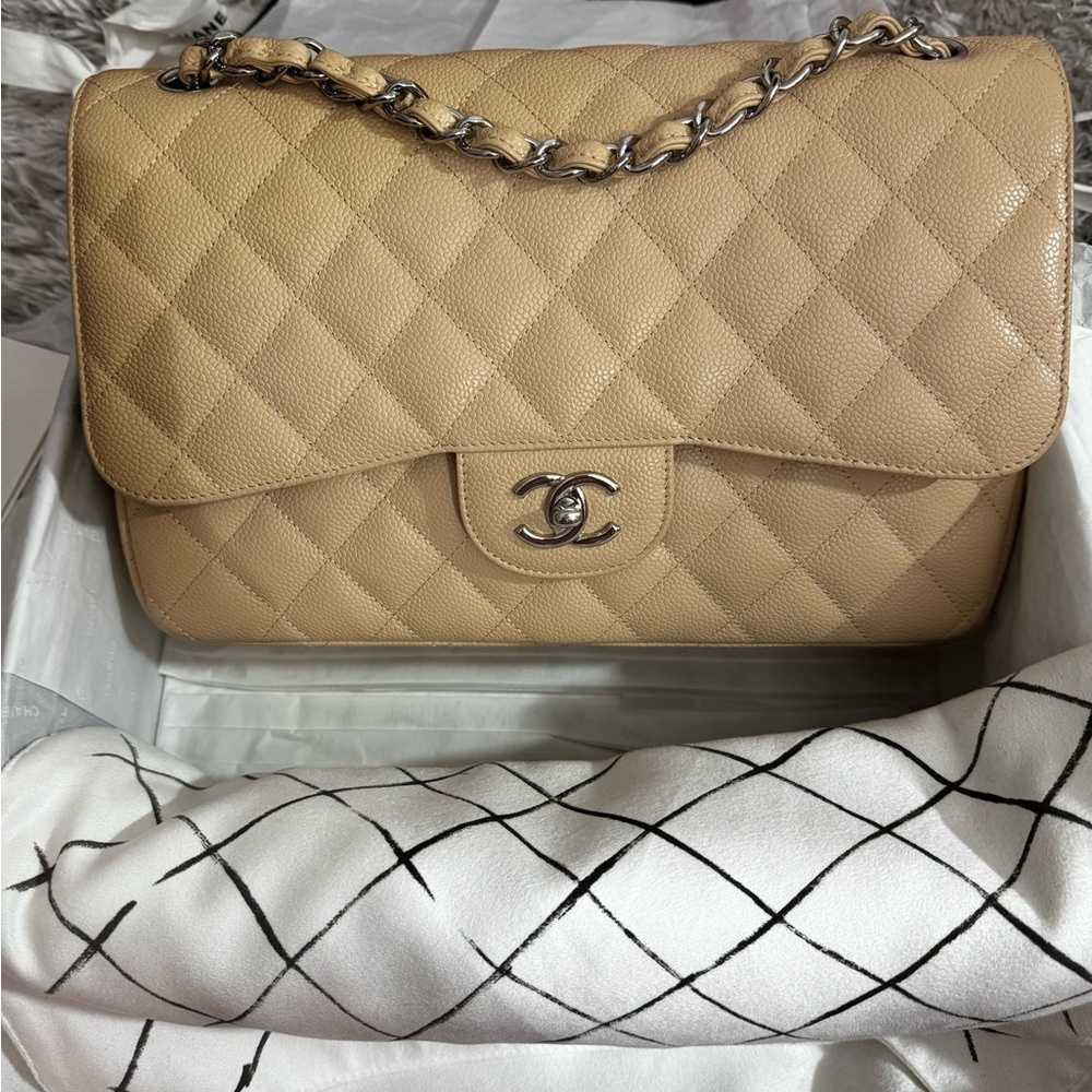 Chanel Beige Quilted Leather Shoulder Bag